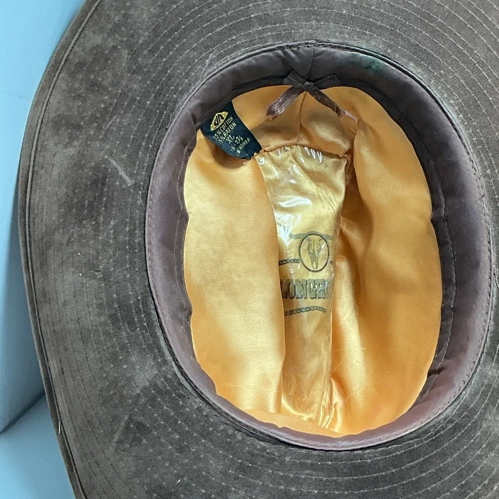 Vintage Longhorn by YA XL Cowboy Hat Distressed Brown Cotton Rayon Feather Band